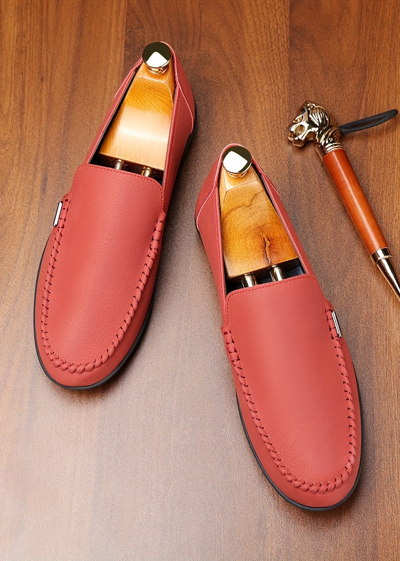 Men’s Business Casual Leather Loafers – Pointed Toe Slip-On Dress Shoes with Rubber Sole, All-Season Minimalist Office & Party Shoes (White)