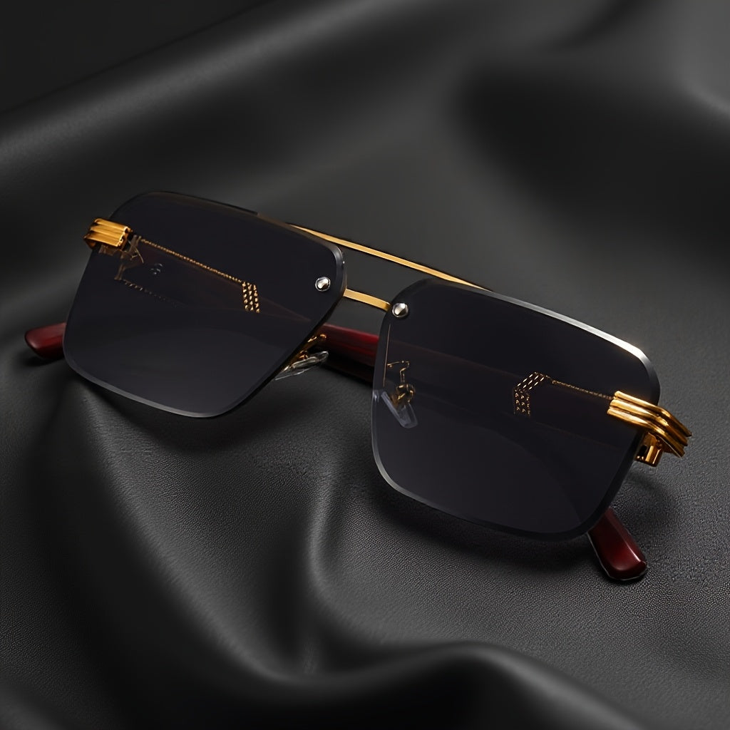 Men's semi-rimless business glasses - wood grain temple and lightweight metal frame Fashion Glasses, suitable for driving, travel self-driving, festivals and daily wear, fashion gift recommendation