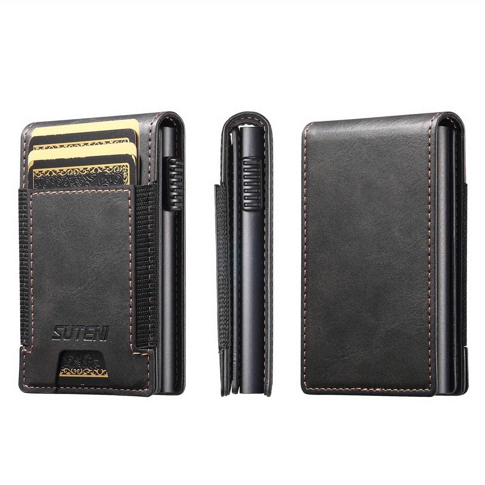 Large Capacity PU Synthetic Faux Leather Wallet with Push-Out Card Holder - Vintage Style, Black & Brown, Can Hold 1-12 Cards & 1 Photo, Perfect for Men & Women, Everyday Wallet | Vintage Style Wallet | Durable Wallet, Large