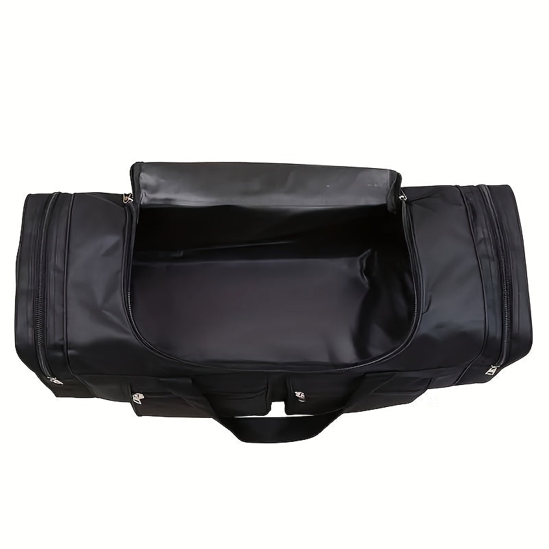 Large Capacity Black Duffel Bag with Red & Orange Accents – Multi-Pocket Oxford Travel, Gym & Sports Bag with Nonslip Handles