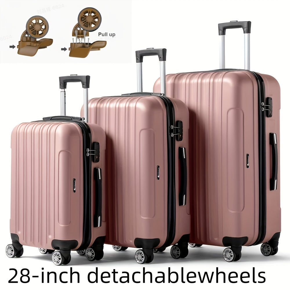 AUTOFOREVER 3-Piece ABS Hardshell Luggage Set – Super Light Scratch-Resistant 20"/24"/28" Spinner Suitcases with Aluminum Frame & Combination Lock (Bright Pink/Grey/Violet/Purple)