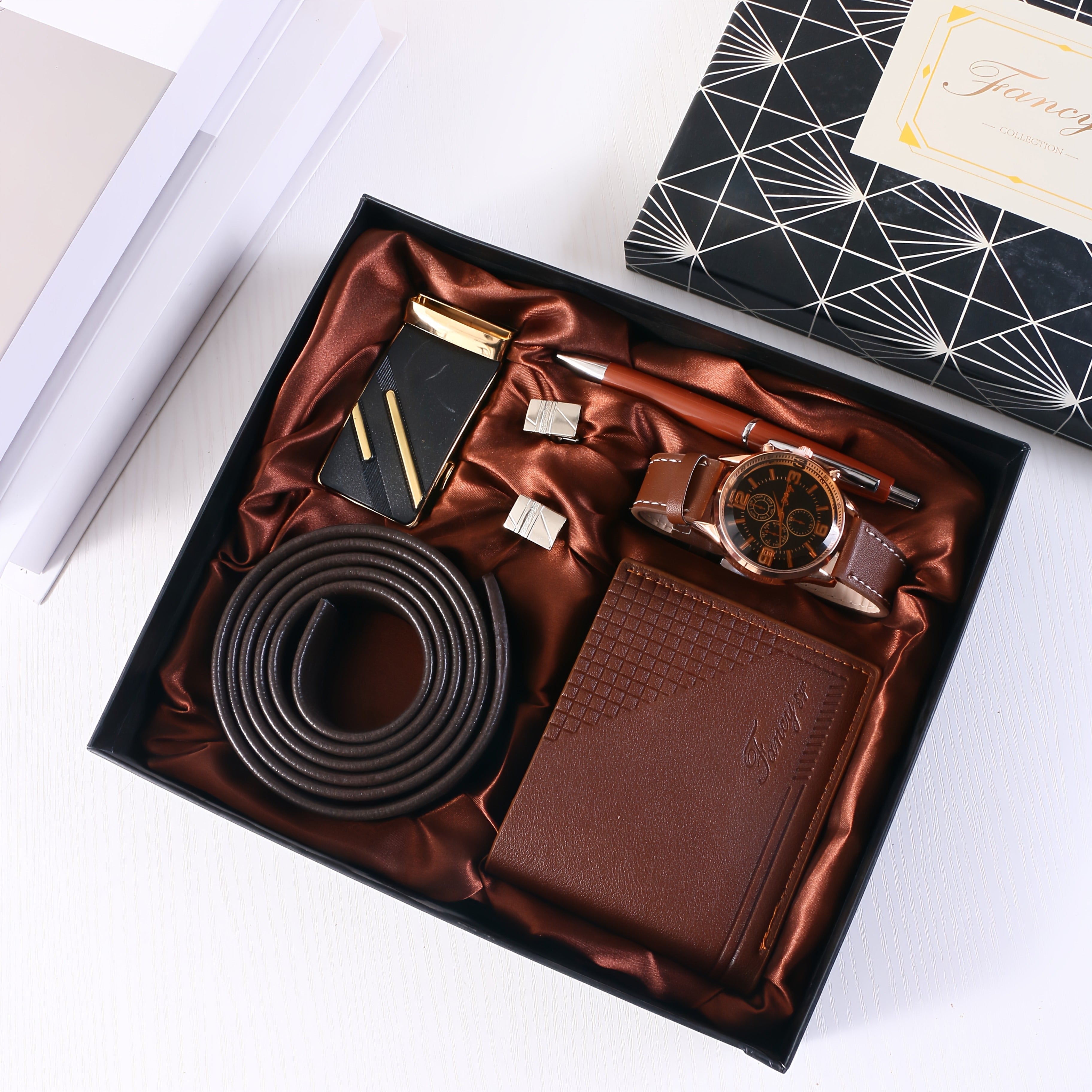 MLDSINCERE 8pcs Men’s Business Gift Set with Gift Box – Exquisite Watch, Cufflinks, Automatic Buckle Belt, Ballpoint Pen & More – Premium Father’s Day & Valentine’s Day Gift for Dad, Boyfriend & Husband