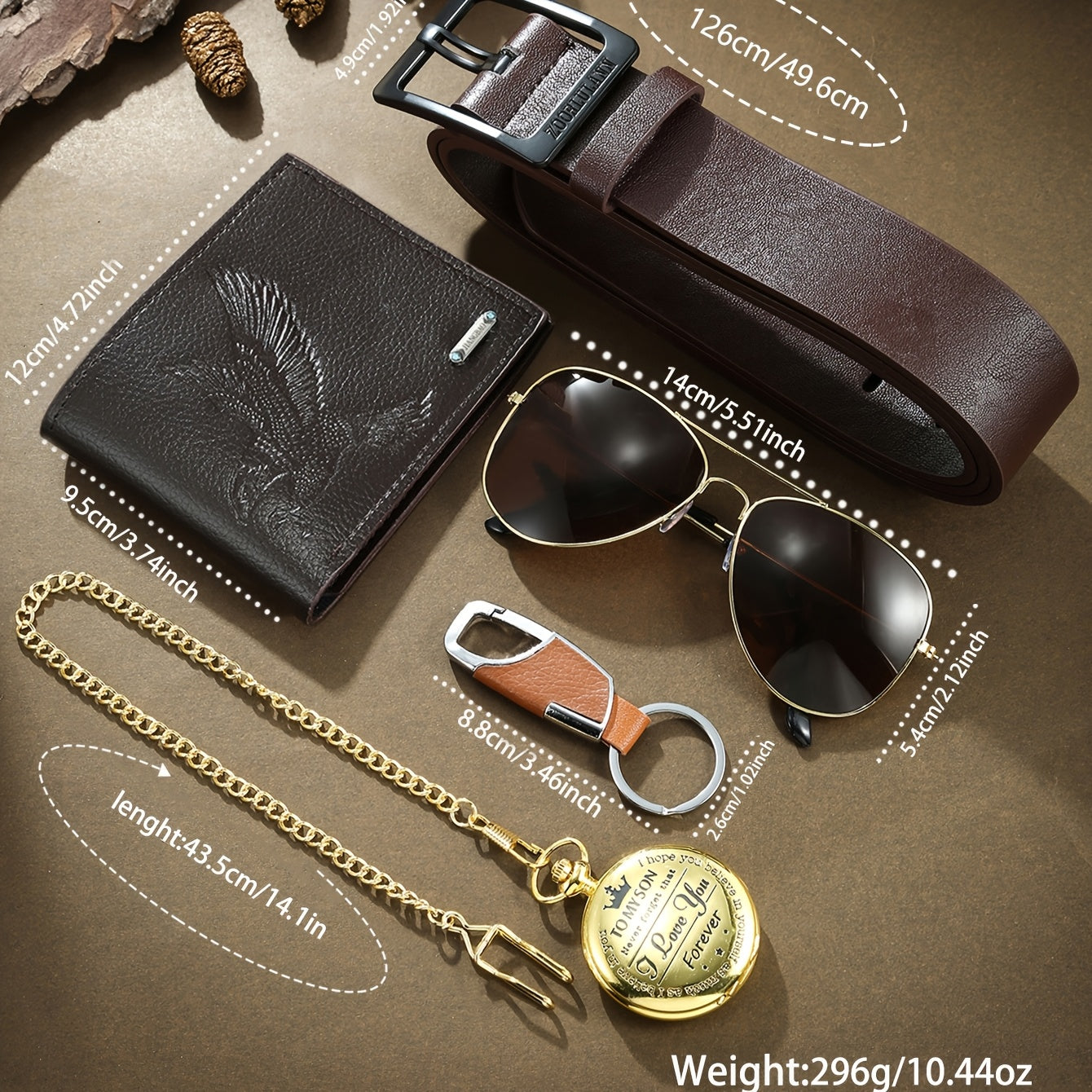 5pcs Men’s Vintage Gentleman Gift Set – Golden Pocket Watch, Eagle-Embossed Wallet, PU Leather Dress Belt, Pilot Glasses & Keychain in Elegant Box – Business Accessories Birthday, Christmas & Wedding Gift