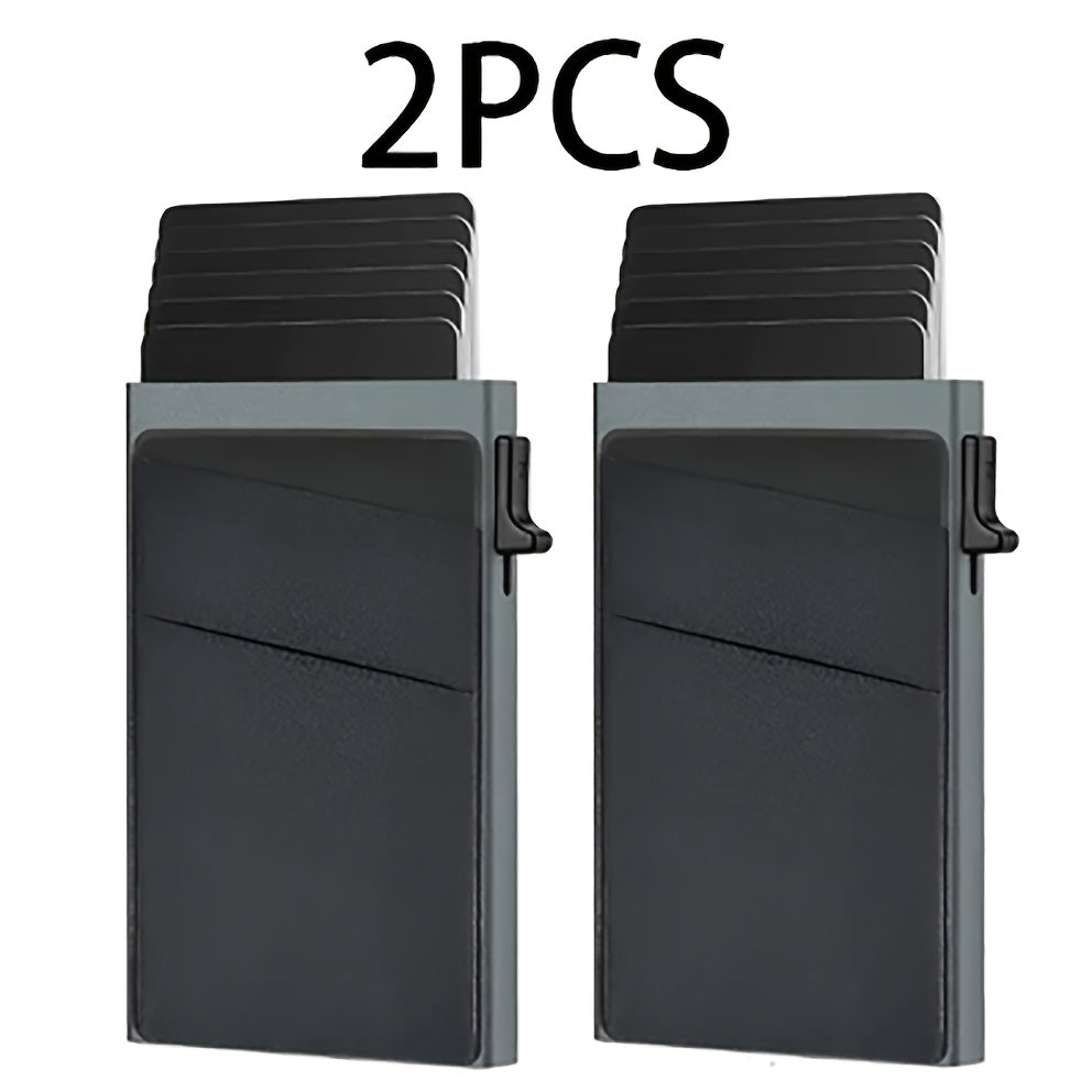 2pcs Ultra-Slim RFID Blocking Multifunctional Wallet, Credit Card Holder for Men - Automatic Pop-Up Card Holder with Money Pocket, Aluminum Alloy Minimalist Business Anti-Degaussing Credit Card Case for Notes, Coins, And Card