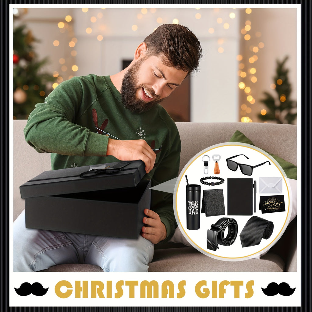 12-Piece Men’s Luxury Gift Set – Tumbler, Wallet, Tie, Belt, Keychain, Glasses, Pen, Journal & More in Premium Gift Box & Bag for Dad, Husband & Him – Birthday, Father’s Day, Christmas & Halloween