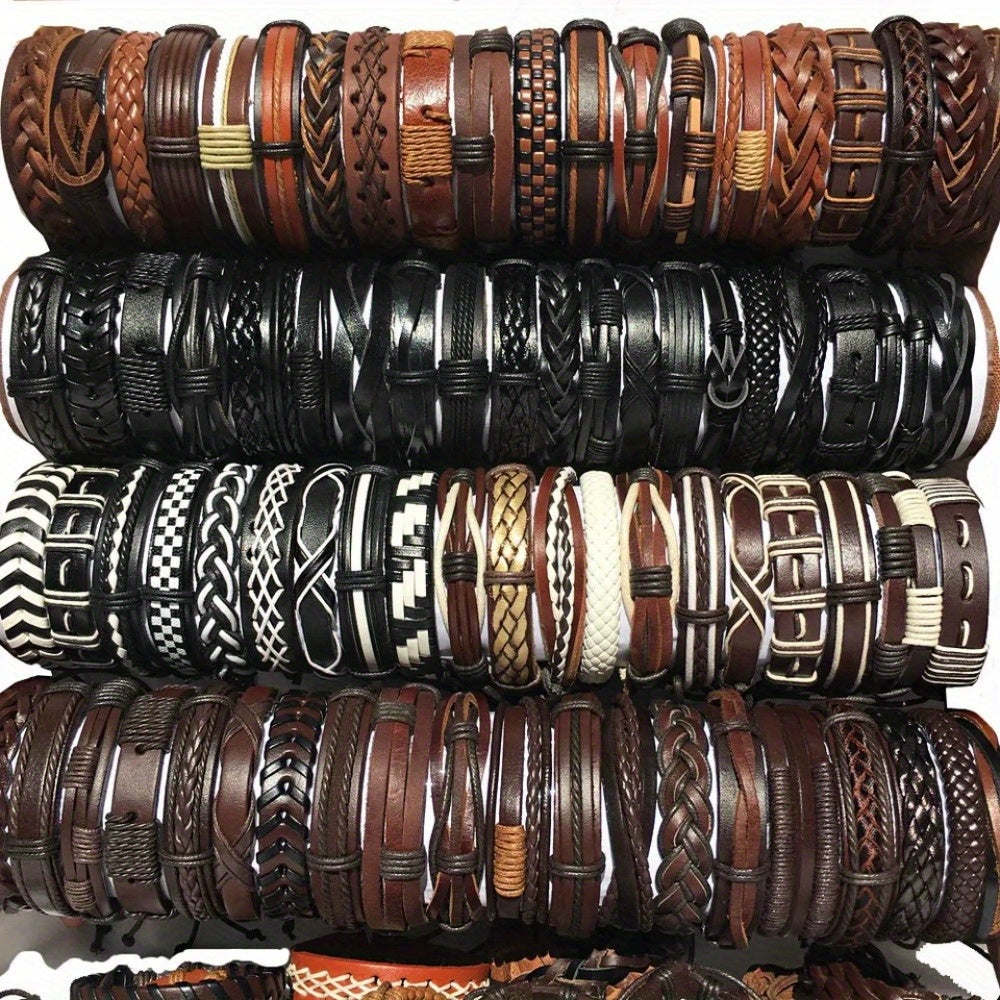 10pcs Mixed-Color Hand-Woven Bracelet Set – Retro Ethnic Vintage Style Unisex Artificial Leather Bracelets for Casual Wear & Halloween Gifts