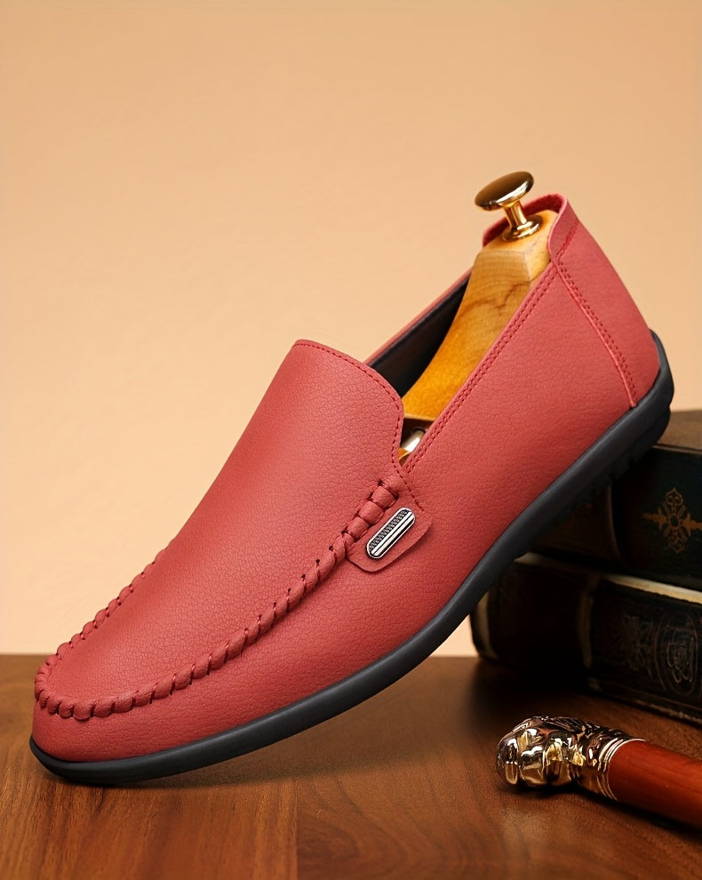 Men’s Business Casual Leather Loafers – Pointed Toe Slip-On Dress Shoes with Rubber Sole, All-Season Minimalist Office & Party Shoes (White)