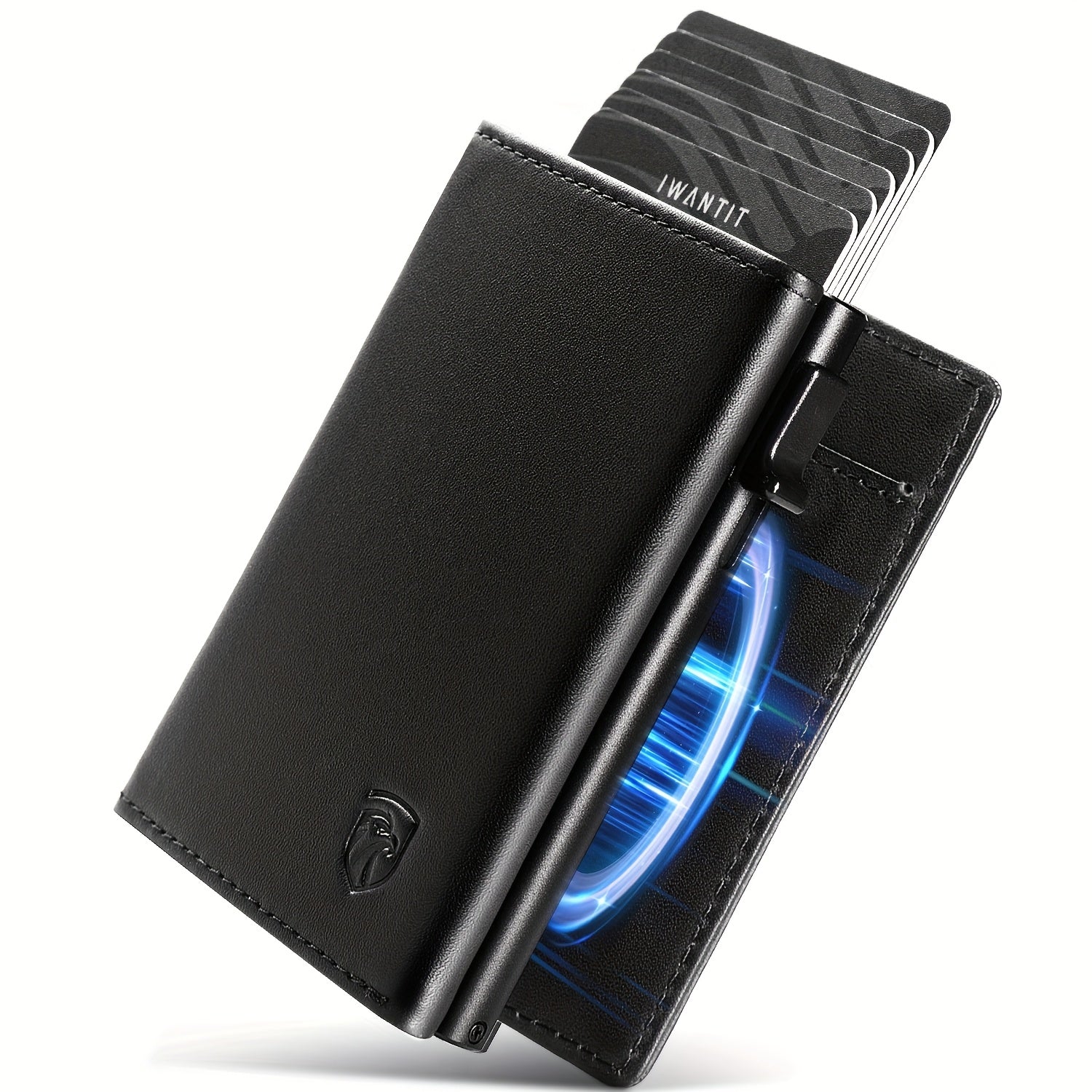 Men's Minimalist Wallet with Credit Card Holder, Premium Full Grain Leather, Smart Pop-up Design, Slim Trifold Wallet, RFID Protection, Front Pocket, ID Window, Father's Day wallet (No Airtag Included)