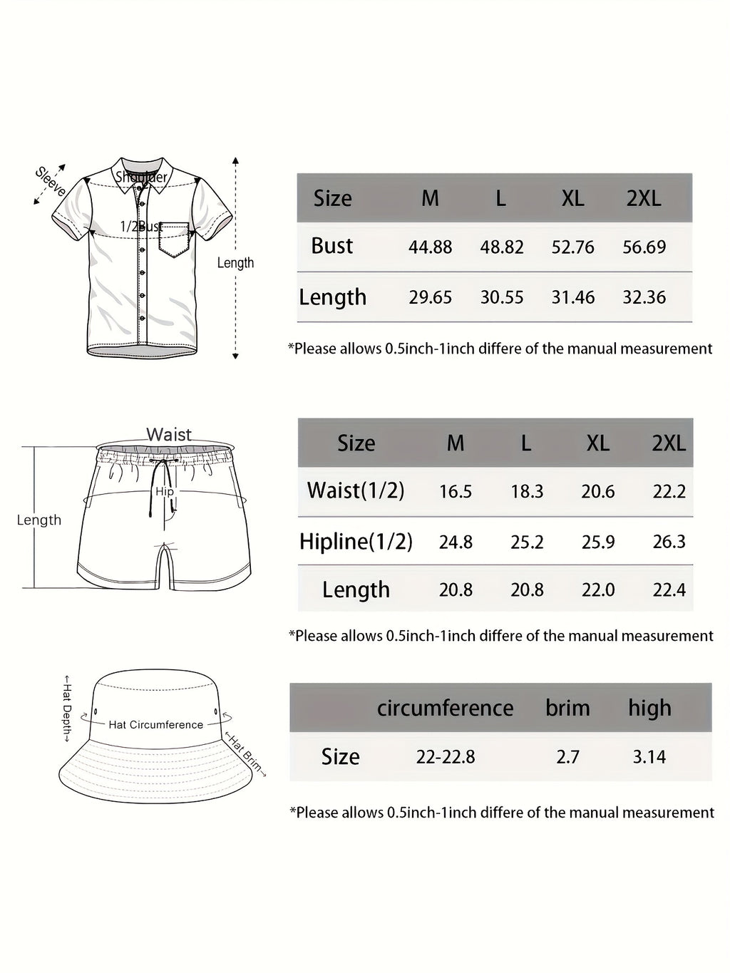 Men’s 3-Piece Retro Beach Outfit Set – Golden Chain Hawaiian Sportswear with Shirt, Shorts & Bucket Hat