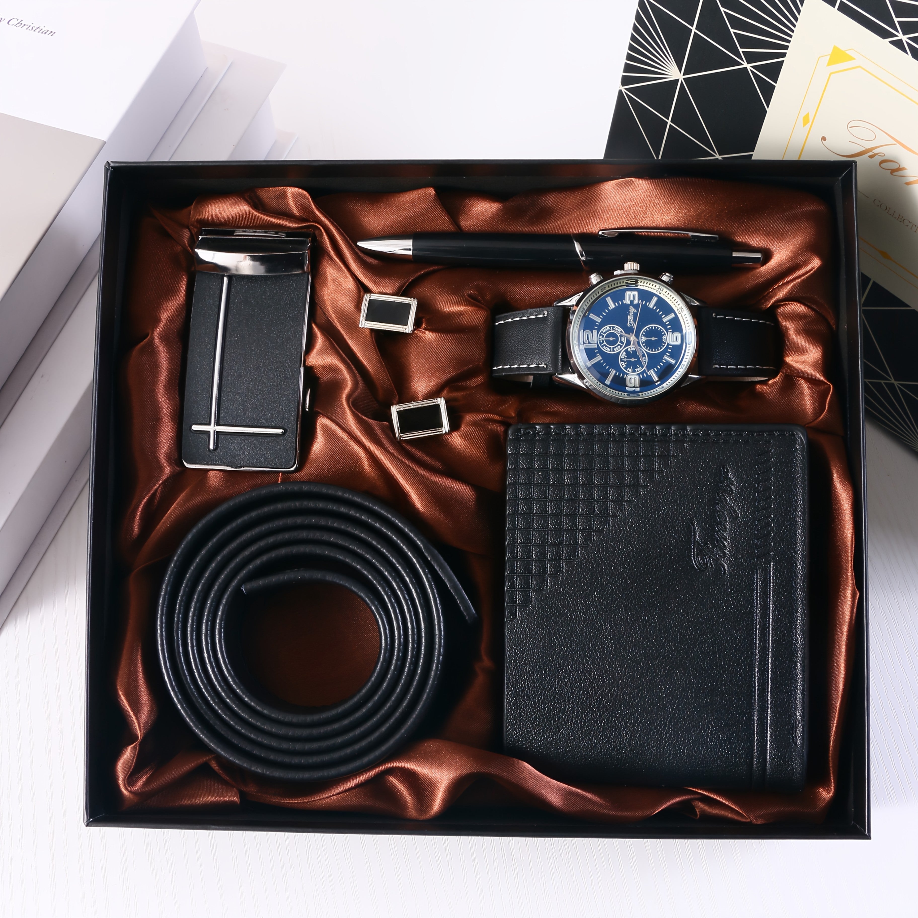 MLDSINCERE 8pcs Men’s Business Gift Set with Gift Box – Exquisite Watch, Cufflinks, Automatic Buckle Belt, Ballpoint Pen & More – Premium Father’s Day & Valentine’s Day Gift for Dad, Boyfriend & Husband