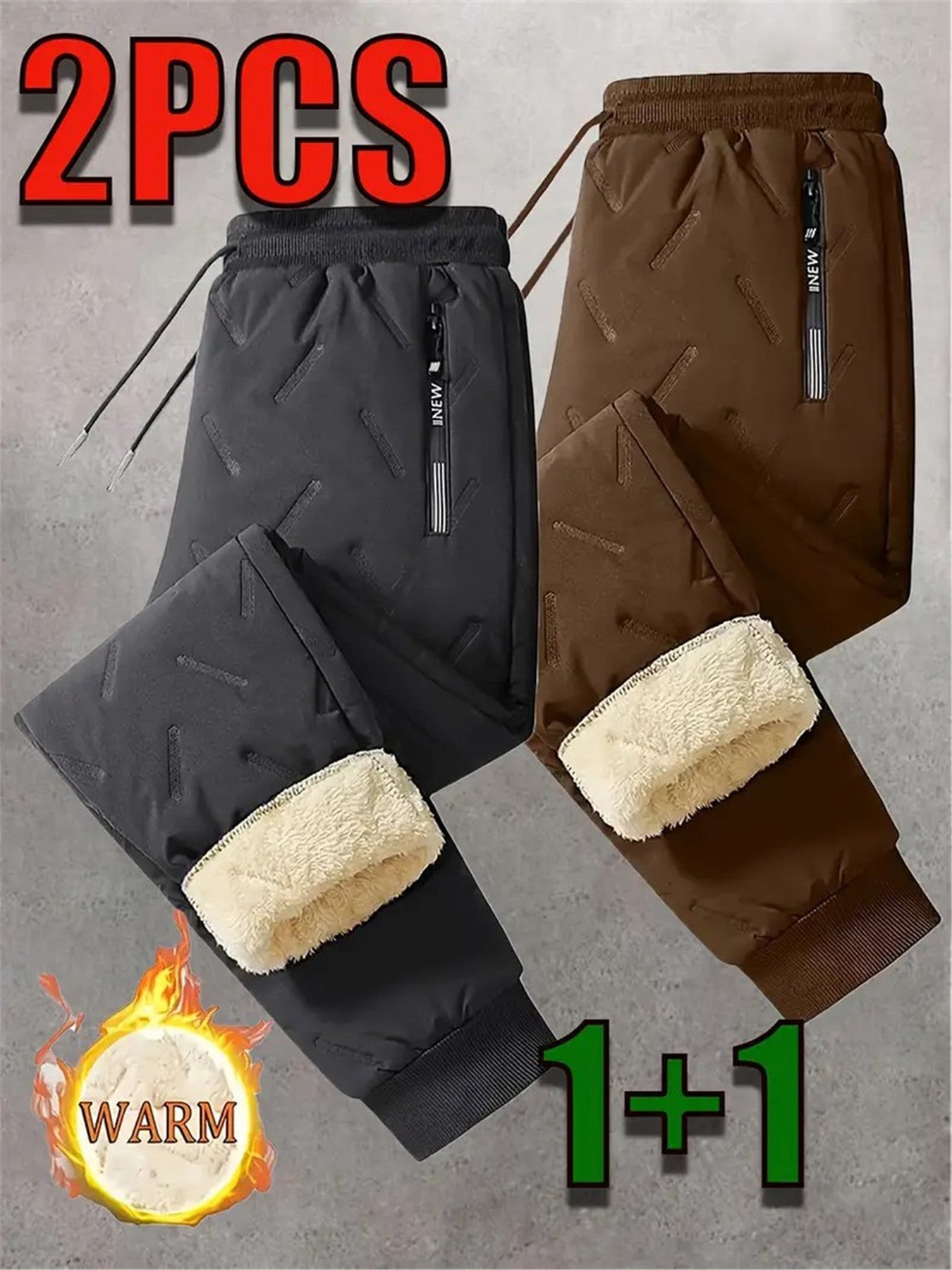 2-Pack Men’s Winter Warm Straight-Leg Pants – Low-Rise Casual Trousers with Pockets, Lightweight & Breathable Outdoor Winter Wear
