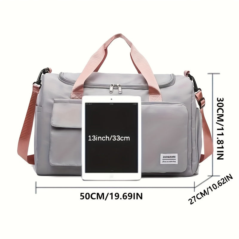 Unisex Weekend Travel Duffel Bag with Wet/Dry Pocket & Shoe Compartment – Lightweight Heavy-Duty Nylon Gym Bag with Adjustable Strap (Grey/Black)