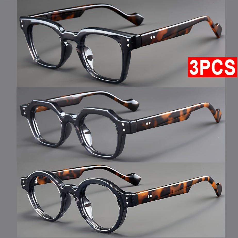 3pcs Unisex Reading Glasses Set – Elegant Round & Round-Square Presbyopia Frames, Light Luxury Elderly Reading Glasses for Women & Men