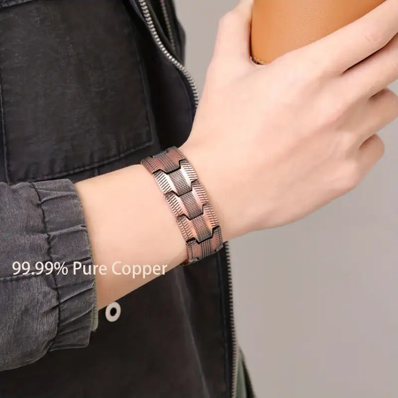 Men’s Magnetic Copper Bracelet with 3-Row Neodymium Magnets – Adjustable Vintage Magnetic Jewelry for Daily & Formal Wear
