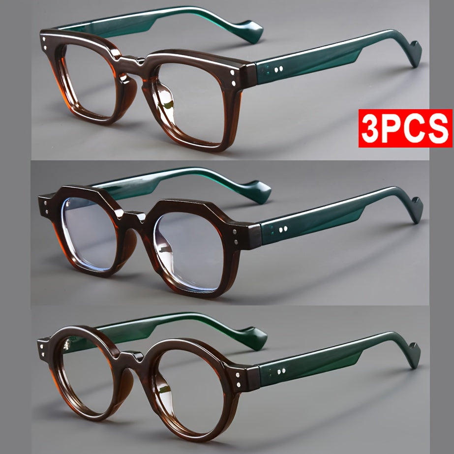 3pcs Unisex Reading Glasses Set – Elegant Round & Round-Square Presbyopia Frames, Light Luxury Elderly Reading Glasses for Women & Men