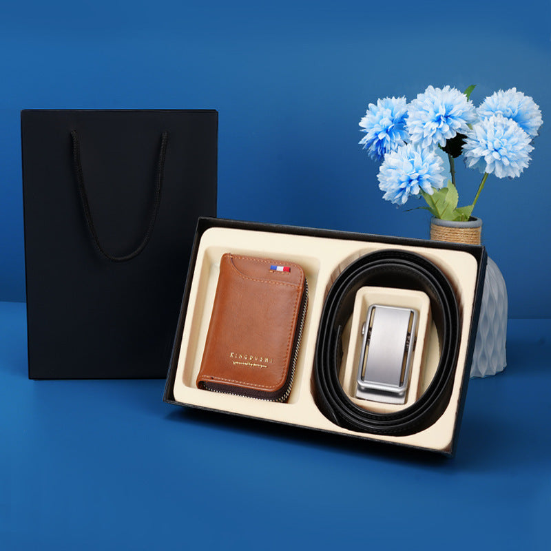 High-End Men’s Wallet & Automatic Buckle Belt Set – Premium PU Leather Gift Box for Dad, Husband & Gentlemen