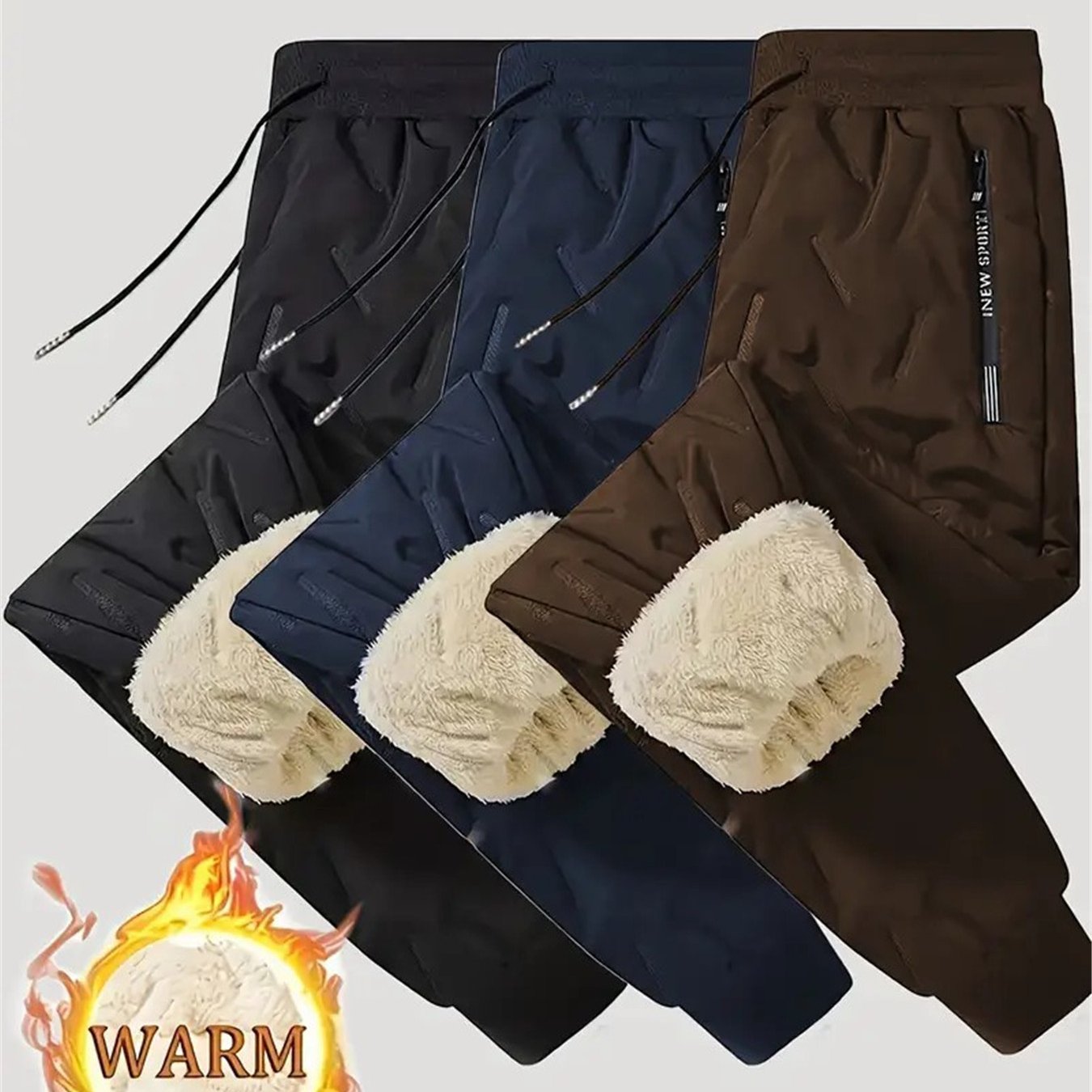 3pcs Men's Winter Pants with Jacket-Like Thigh Pouches - Windproof & Cold-Resistant Ankle-High Trousers for Skiing, Snowboarding, Sports (Black/Dark Grey/Brown) - Machine Washable Thickened, Winter Pants For Men, Mens Pants,