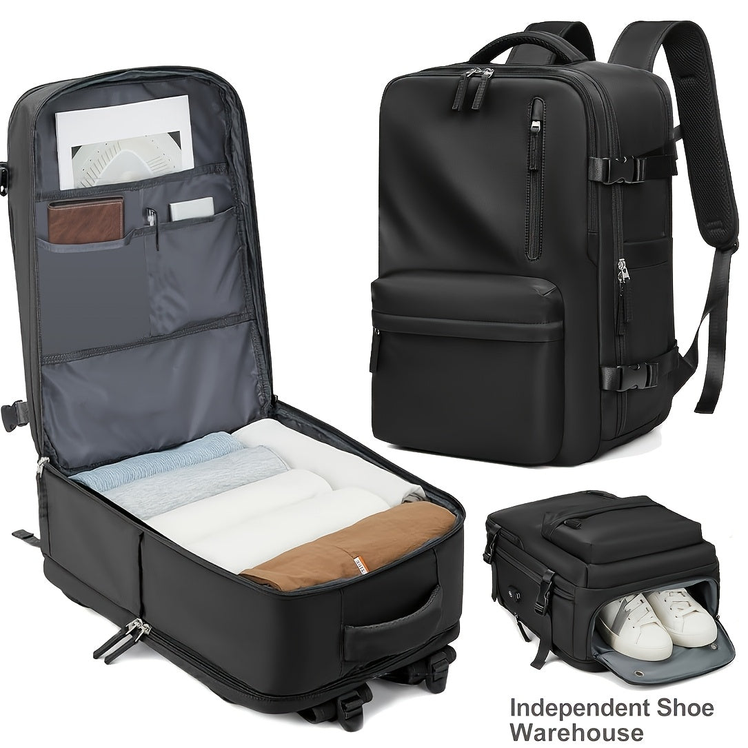 MSBAG Large Travel Backpack with USB Port & Laptop Compartment – TSA-Approved Carry-On, Shoe Pocket, Heavy-Duty Black Hiking & Business Weekender Bag