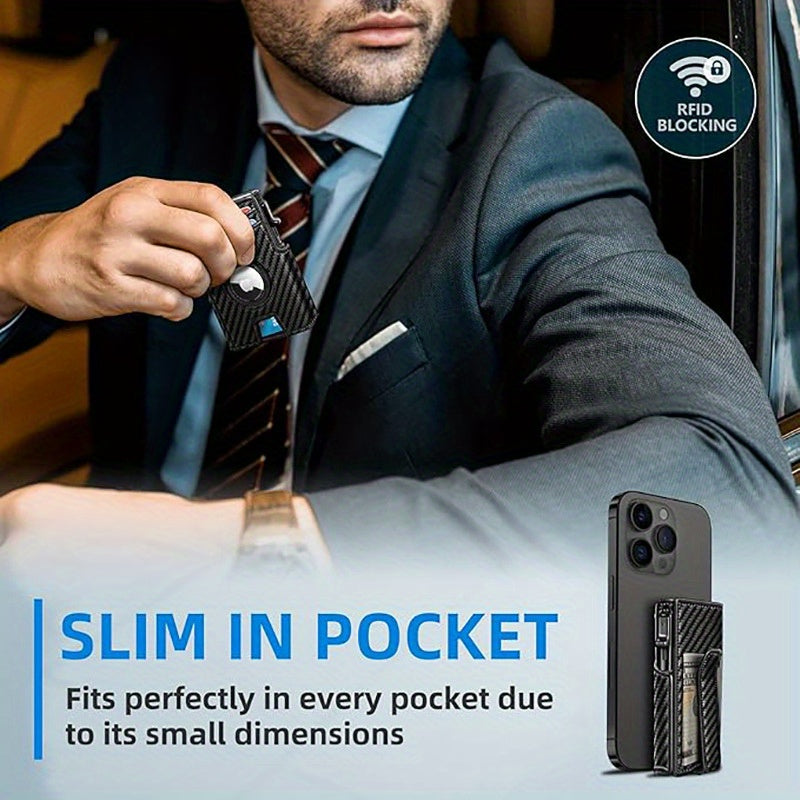 Retro Men’s RFID Blocking Card Case – Black Vintage Microfiber Leather Wallet with Pop-Up Multi-Slots, Magnetic Flip Cover, Coin Pocket & ID Window