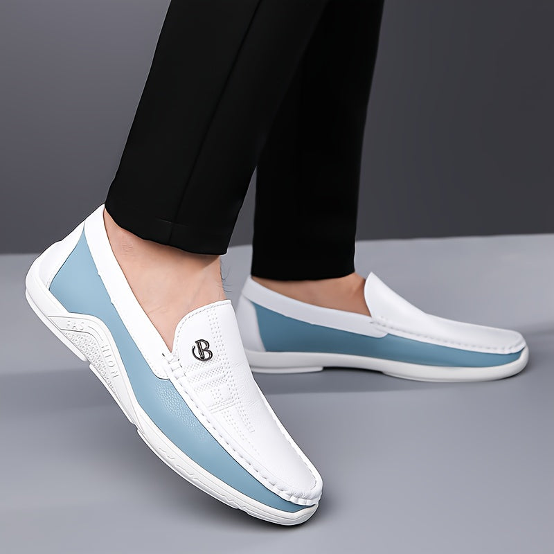 Men’s Business Casual Slip-On Loafers – All-Season Low-Top PU Dress Sneakers with MD Sole, White Office & Commute Shoes for Driving and Daily Wear