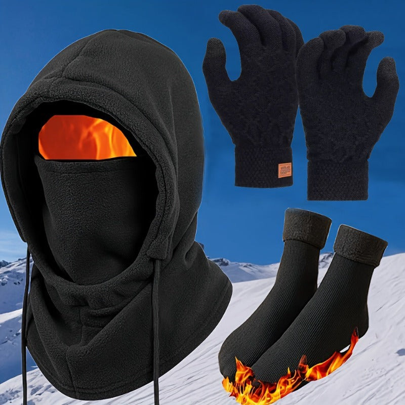 5-Piece Unisex Winter Accessories Set – Hat, Scarf, Gloves & Thermal Socks with Cozy Lining – Warm Non-Woven Knit Look Cold Weather Gift Set