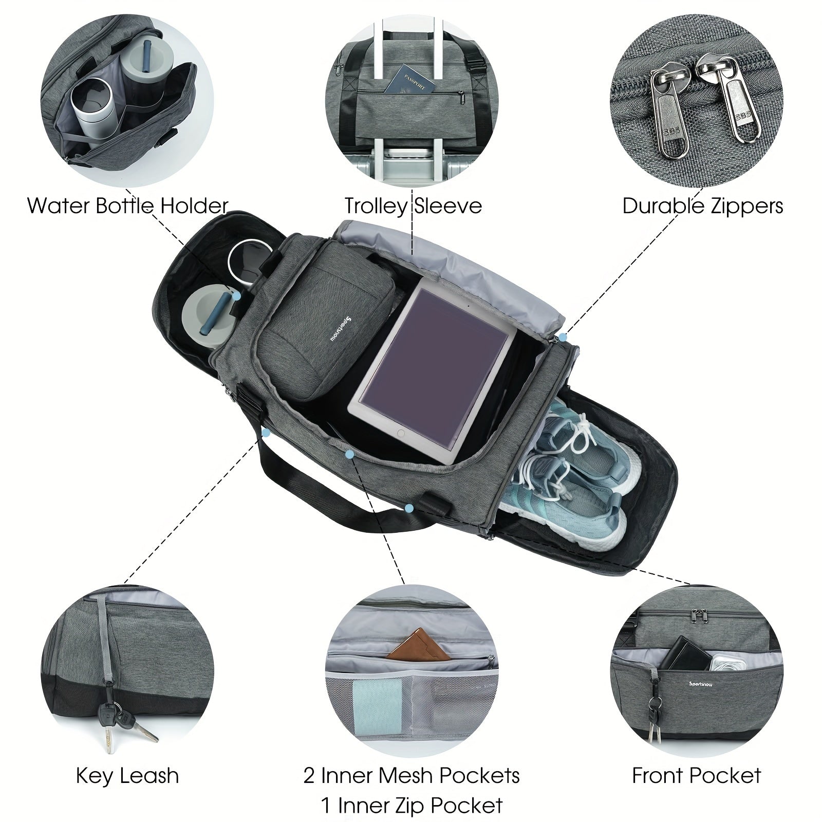 Large Capacity Travel Duffel Bag with Shoe Compartment & Wet Pocket – Vintage Polyester Gym, Weekend & Overnight Bag with Adjustable Strap for Men & Women