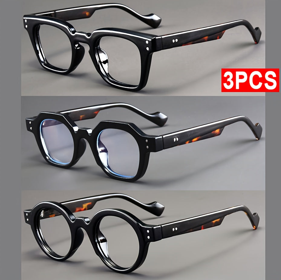 3pcs Unisex Reading Glasses Set – Elegant Round & Round-Square Presbyopia Frames, Light Luxury Elderly Reading Glasses for Women & Men