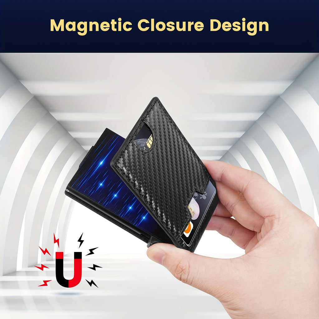 Men’s RFID Blocking Slim Wallet with Money Clip & ID Window – Carbon Fiber-Look Front Pocket Bifold Card Holder – Minimalist Black Wallet for Dad, Husband, Father’s Day & Valentine’s Day