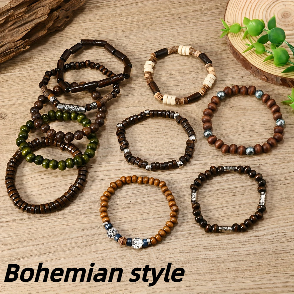 10pcs Boho Polymer Clay Bead Bracelets Set – Colorful Stretch Stackable Bracelets for Casual Wear, Parties & Vacations, All-Season Bohemian Jewelry