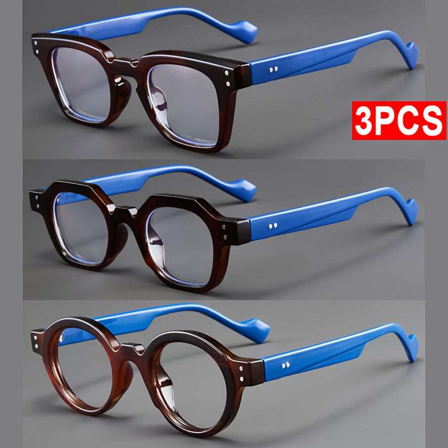 3pcs Unisex Reading Glasses Set – Elegant Round & Round-Square Presbyopia Frames, Light Luxury Elderly Reading Glasses for Women & Men