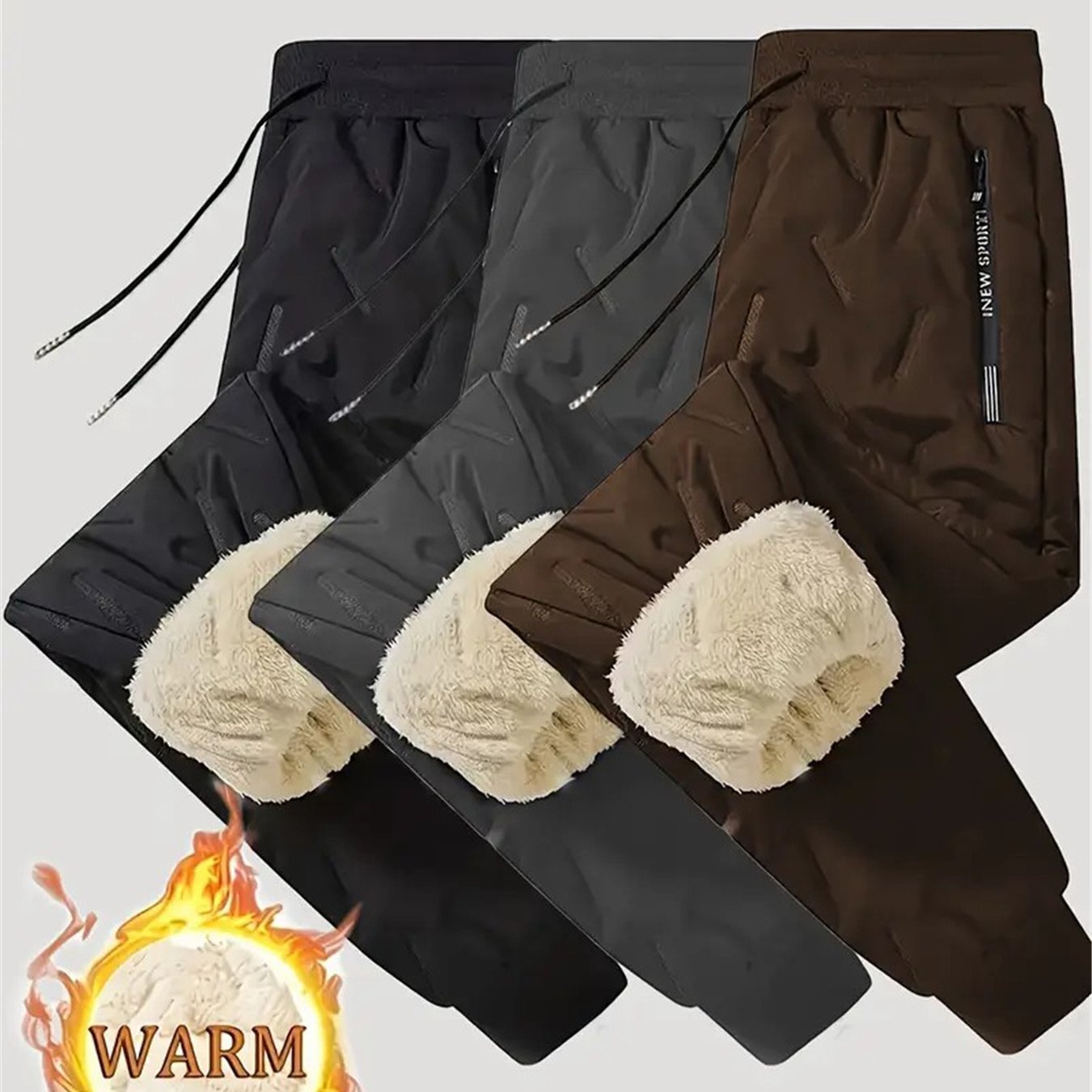 3pcs Men's Winter Pants with Jacket-Like Thigh Pouches - Windproof & Cold-Resistant Ankle-High Trousers for Skiing, Snowboarding, Sports (Black/Dark Grey/Brown) - Machine Washable Thickened, Winter Pants For Men, Mens Pants,