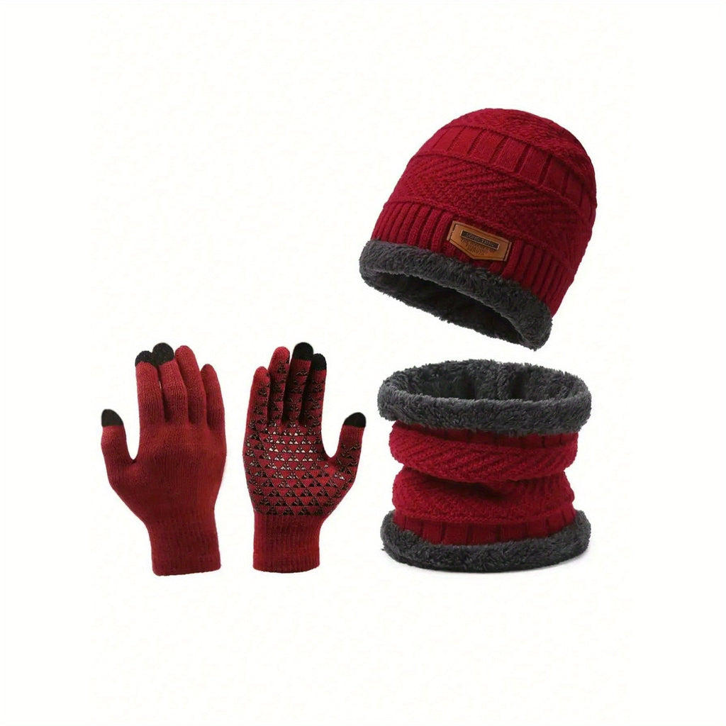 3pcs Unisex Winter Hat & Gloves Set – Furry Lined Adjustable Cap with Lightweight Gloves for Cycling & Outdoor Activities