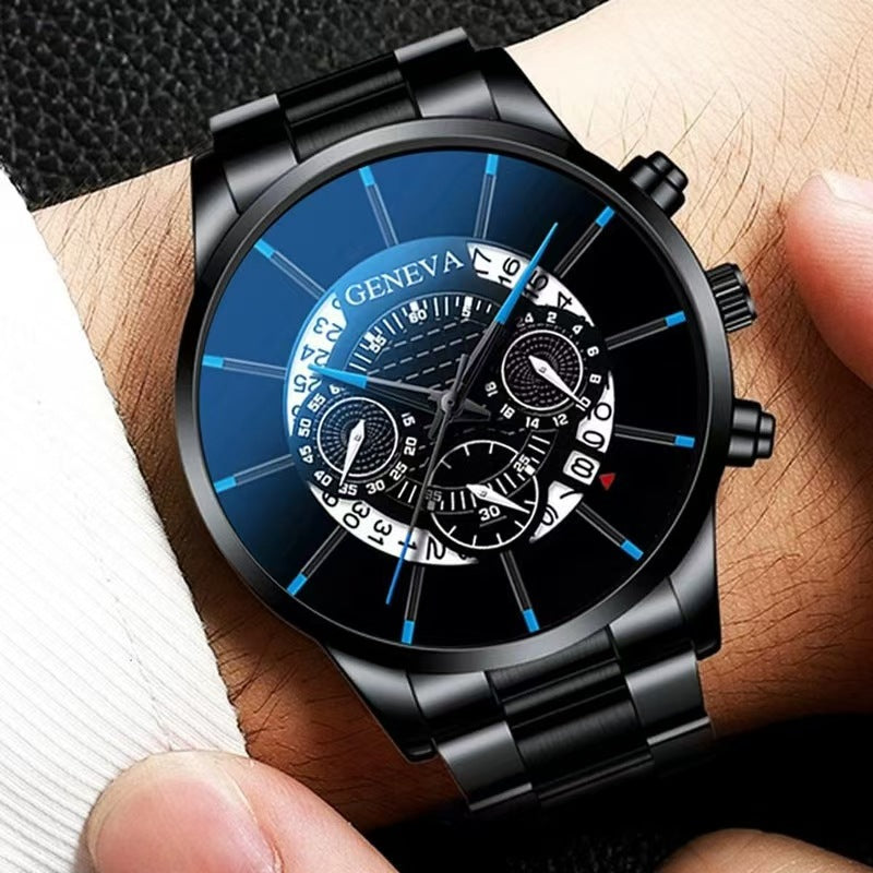 4pcs Men’s Stainless Steel Watch & Jewelry Gift Set – Quartz Business Watch with Matching Bracelet, Necklace & Ring for Anniversary, Birthday, Wedding & Promotions