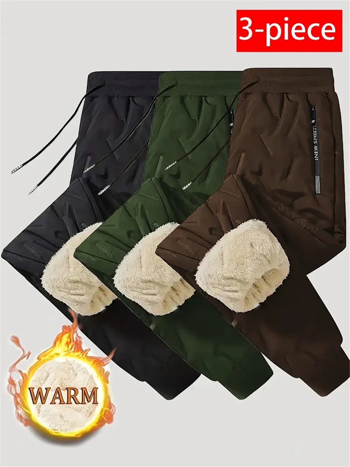 3pcs Men's Winter Pants with Jacket-Like Thigh Pouches - Windproof & Cold-Resistant Ankle-High Trousers for Skiing, Snowboarding, Sports (Black/Dark Grey/Brown) - Machine Washable Thickened, Winter Pants For Men, Mens Pants,