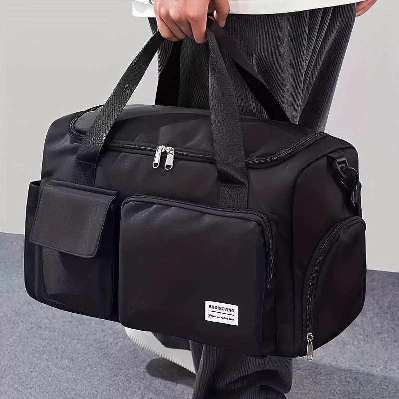 Unisex Weekend Travel Duffel Bag with Wet/Dry Pocket & Shoe Compartment – Lightweight Heavy-Duty Nylon Gym Bag with Adjustable Strap (Grey/Black)