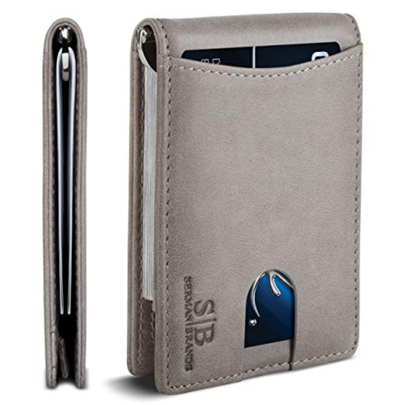 Men’s RFID Blocking Genuine Leather Slim Wallet with ID Window & Cash Pocket – Minimalist Card Holder (6–8 Cards), Full-Size Bifold for Business & Everyday Carry, Ideal Gift.