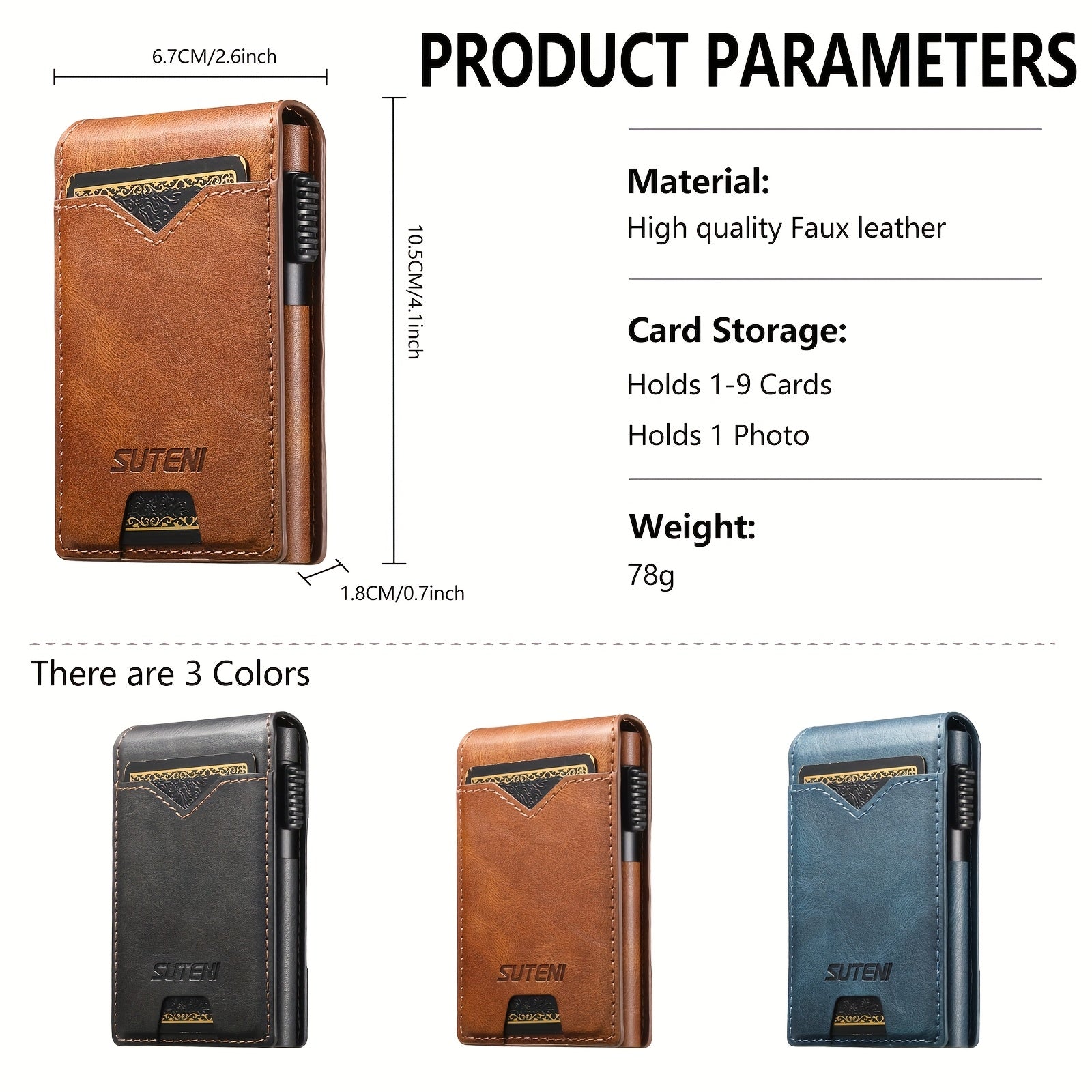 SUTENI Men’s Automatic Card Ejector Wallet – Light Brown Oil-Wax Faux Leather Business Wallet with Flip Cover, Photo Slot & Multiple Card Slots