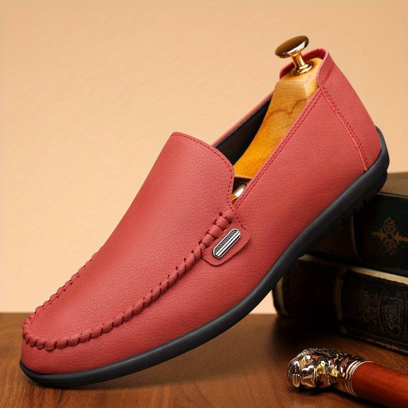 Men’s Business Casual Leather Loafers – Pointed Toe Slip-On Dress Shoes with Rubber Sole, All-Season Minimalist Office & Party Shoes (White)