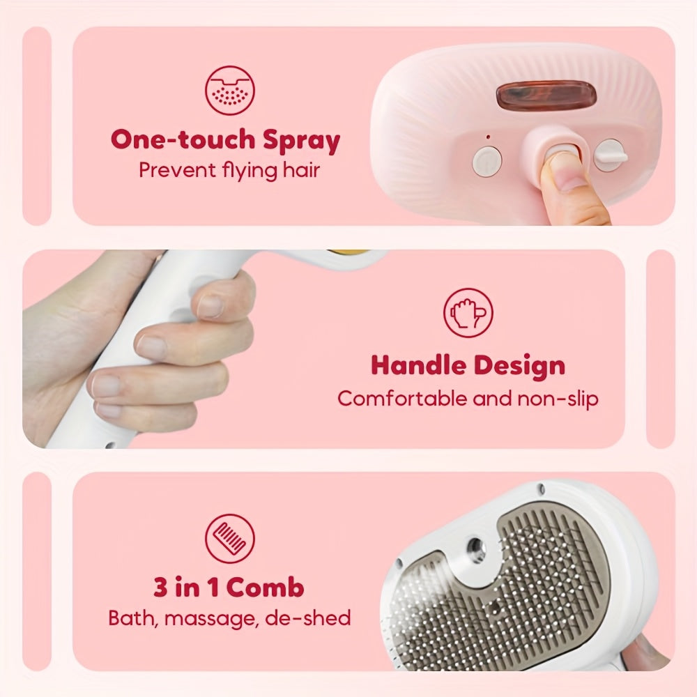 2-in-1 Pet Water Spray & Hair Removal Comb – USB Rechargeable Grooming Brush for Cats & Dogs, Long & Short Hair, Luster-Enhancing, Multi-Functional Cleaner