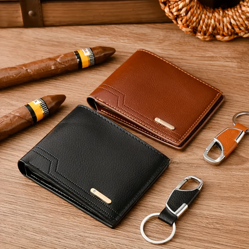 3pcs Men’s Casual Wallet, Belt & Keychain Gift Set – Versatile Faux Leather Accessories for Dad & Boyfriend – Back-to-School, Birthday, Halloween & Christmas Present