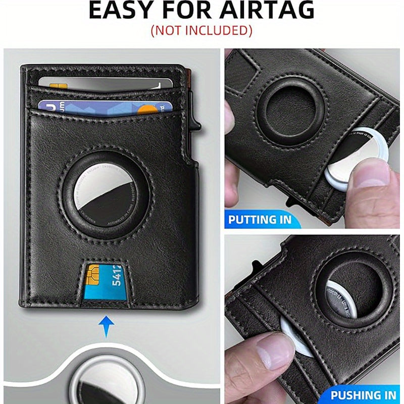 Retro Men’s RFID Blocking Card Case – Black Vintage Microfiber Leather Wallet with Pop-Up Multi-Slots, Magnetic Flip Cover, Coin Pocket & ID Window