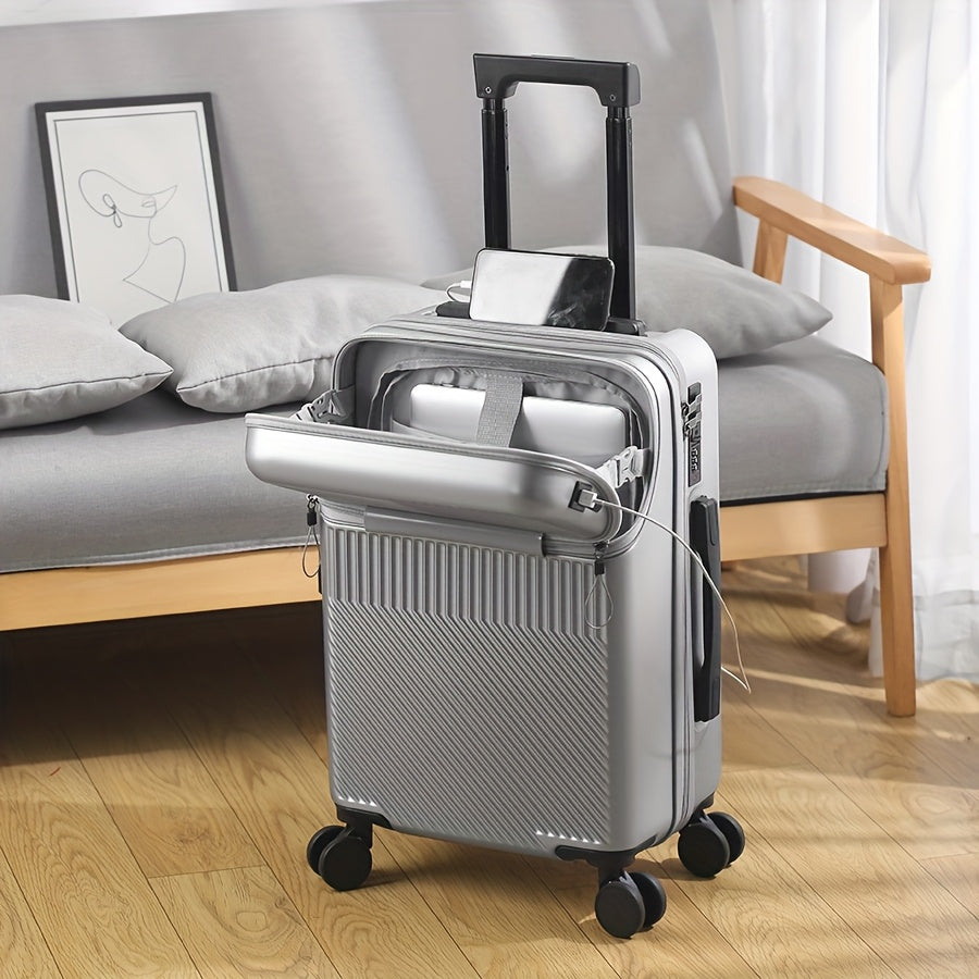 20" Hard Shell Carry-On Spinner Suitcase with TSA-Style Combination Lock – ABS+PC Lightweight Luggage with USB Port, Red & Black Travel Boarding Case for Daily Use