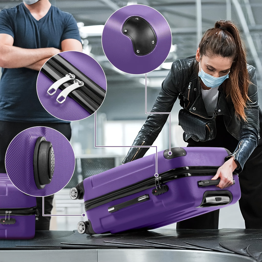 AUTOFOREVER 3-Piece ABS Hardshell Luggage Set – 20"/24"/28" Spinner Suitcases with Aluminum Frame, TSA-Style Combination Lock & 4-Wheel 360° Spinners for Men & Women (White/Red/Black/Bright Pink/Blue)