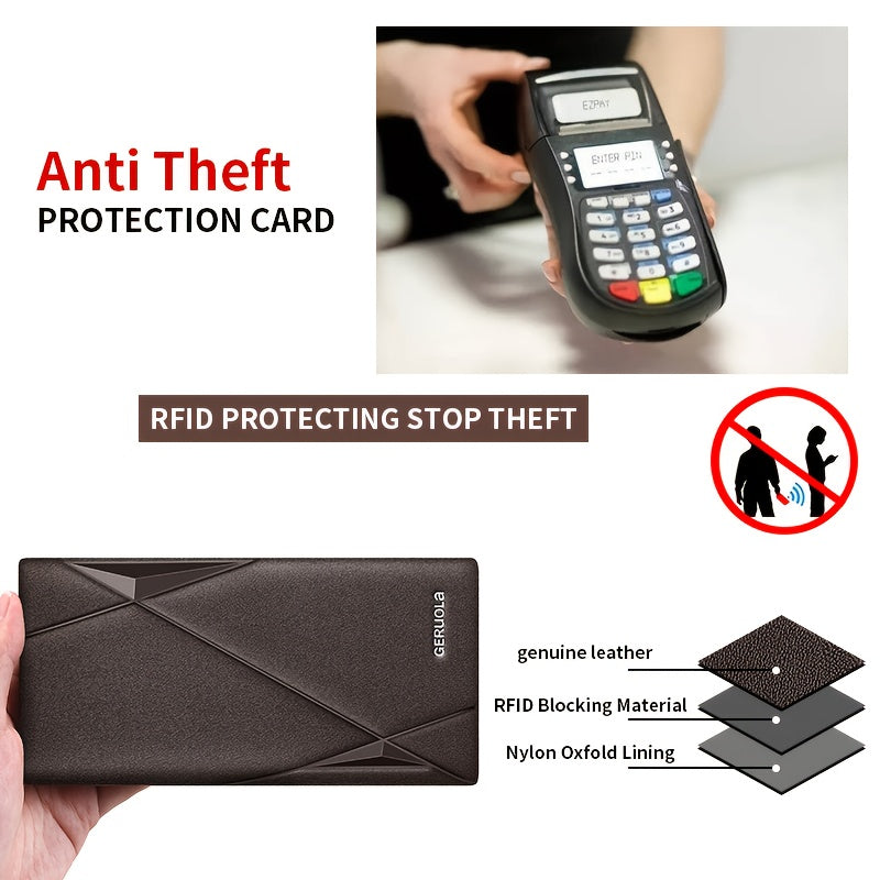 GERUOLA Men’s Genuine Leather Long Wallet – Top-Grain Cowhide RFID Blocking Large Capacity Card Holder for Business, Work & Commuting, Perfect Gift for Birthday, Anniversary & Holidays