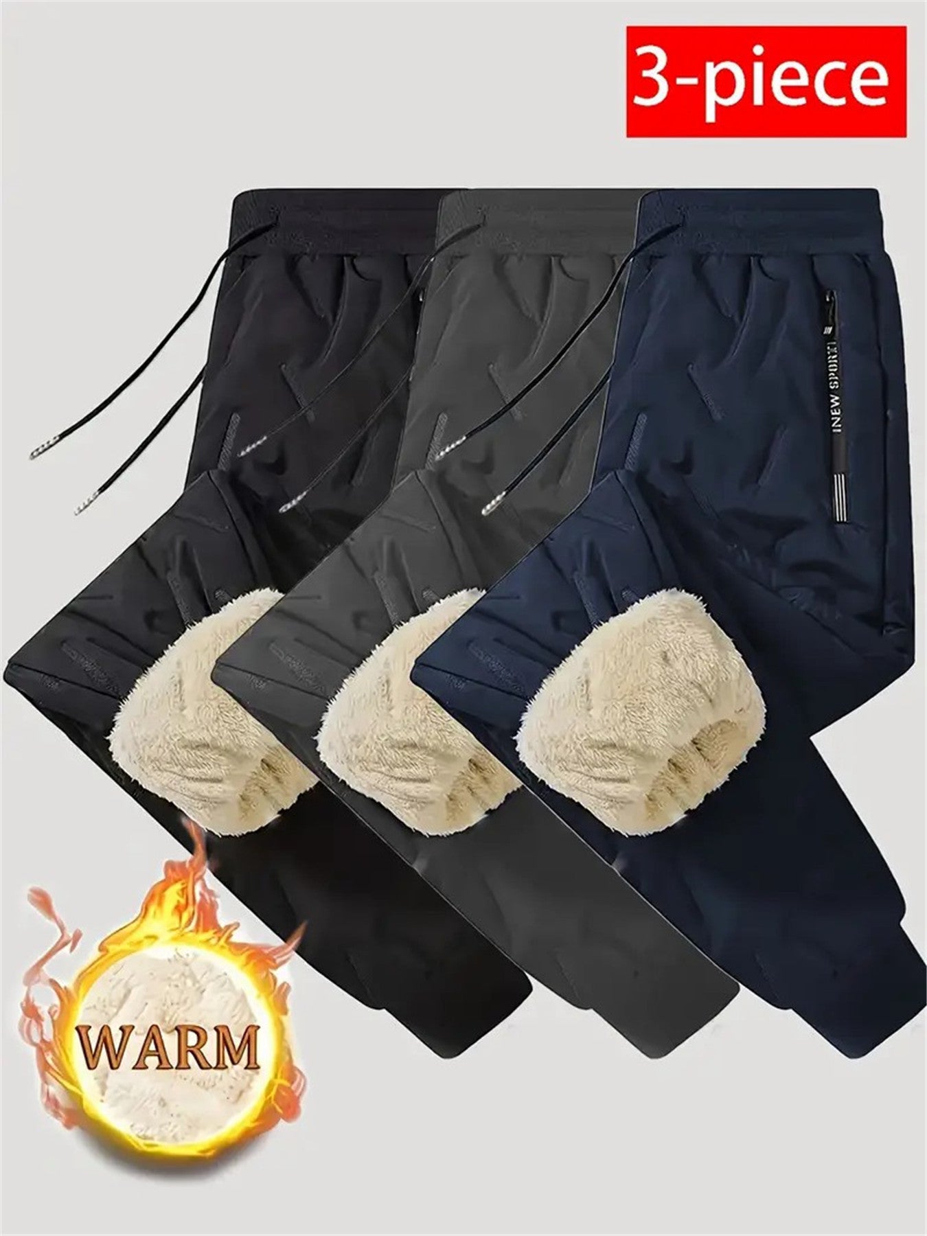 3pcs Men's Winter Pants with Jacket-Like Thigh Pouches - Windproof & Cold-Resistant Ankle-High Trousers for Skiing, Snowboarding, Sports (Black/Dark Grey/Brown) - Machine Washable Thickened, Winter Pants For Men, Mens Pants,