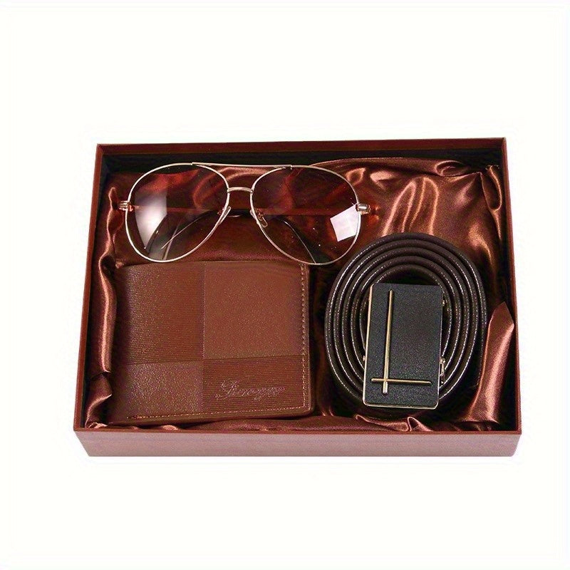 Men’s Luxury PU Gift Set (2–10pcs) – Golden Business Wallet, Belt & Watch-Style Accessories in Red-Lined Gift Box for Husband, Boyfriend – Birthday, Valentine’s Day & New Year