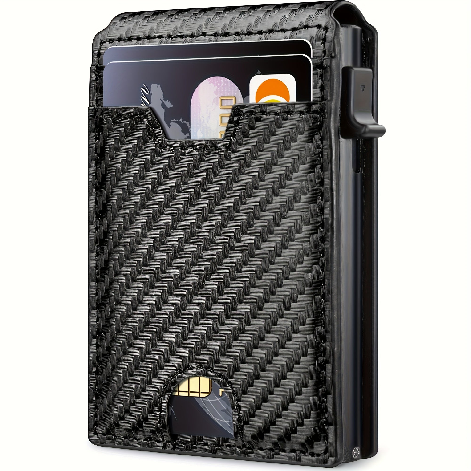 Men’s RFID Blocking Slim Wallet with Money Clip & ID Window – Carbon Fiber-Look Front Pocket Bifold Card Holder – Minimalist Black Wallet for Dad, Husband, Father’s Day & Valentine’s Day