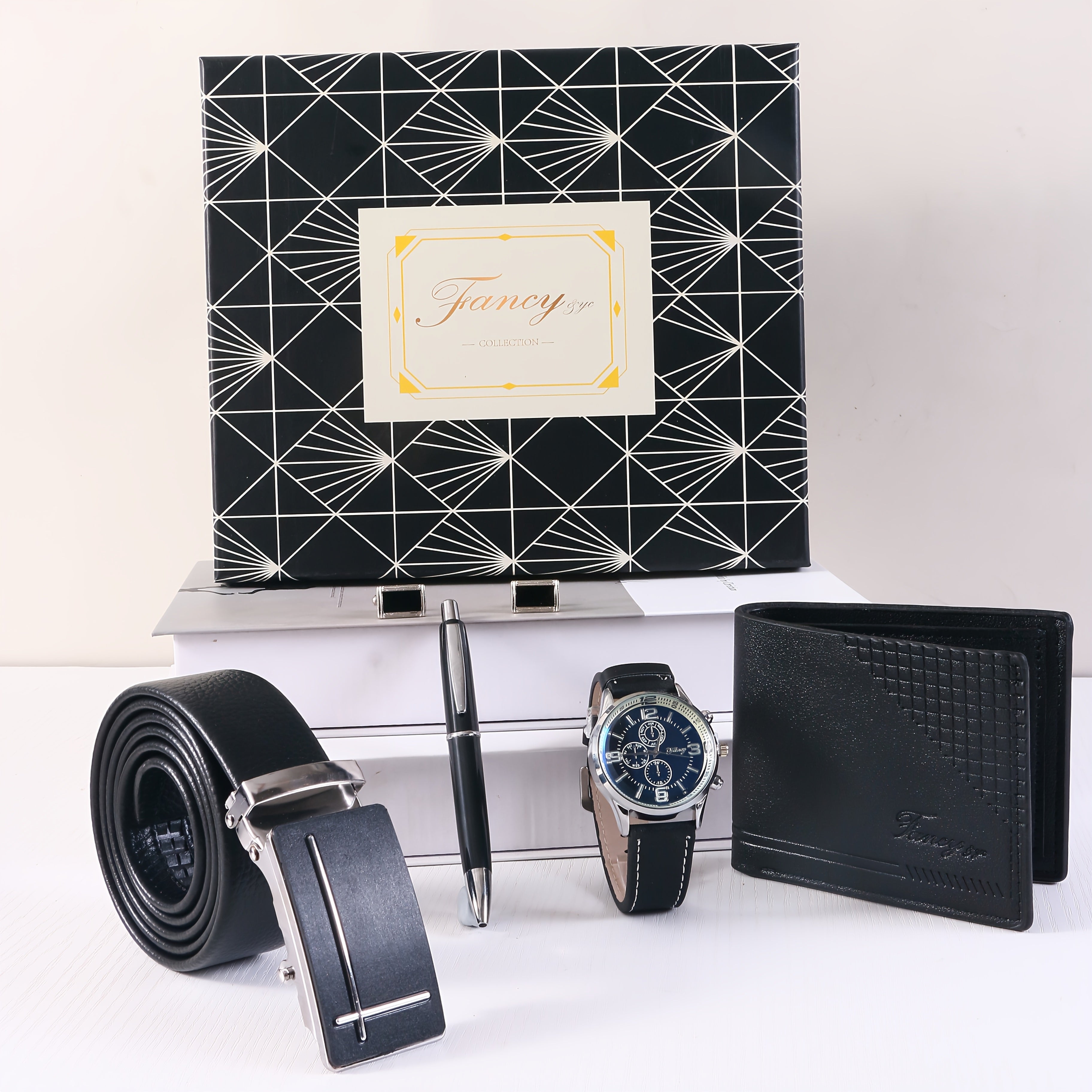 MLDSINCERE 8pcs Men’s Business Gift Set with Gift Box – Exquisite Watch, Cufflinks, Automatic Buckle Belt, Ballpoint Pen & More – Premium Father’s Day & Valentine’s Day Gift for Dad, Boyfriend & Husband