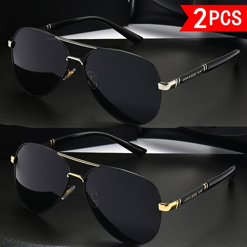 2pcs Polarized Metal Fashion Sunglasses for Men and Women. Classic Elliptical Frame Design. High-definition Sun Protection Sunglasses That Block UV Rays. Suitable for Daily Leisure, Outdoor Activities, Fishing, Travel, And Pa