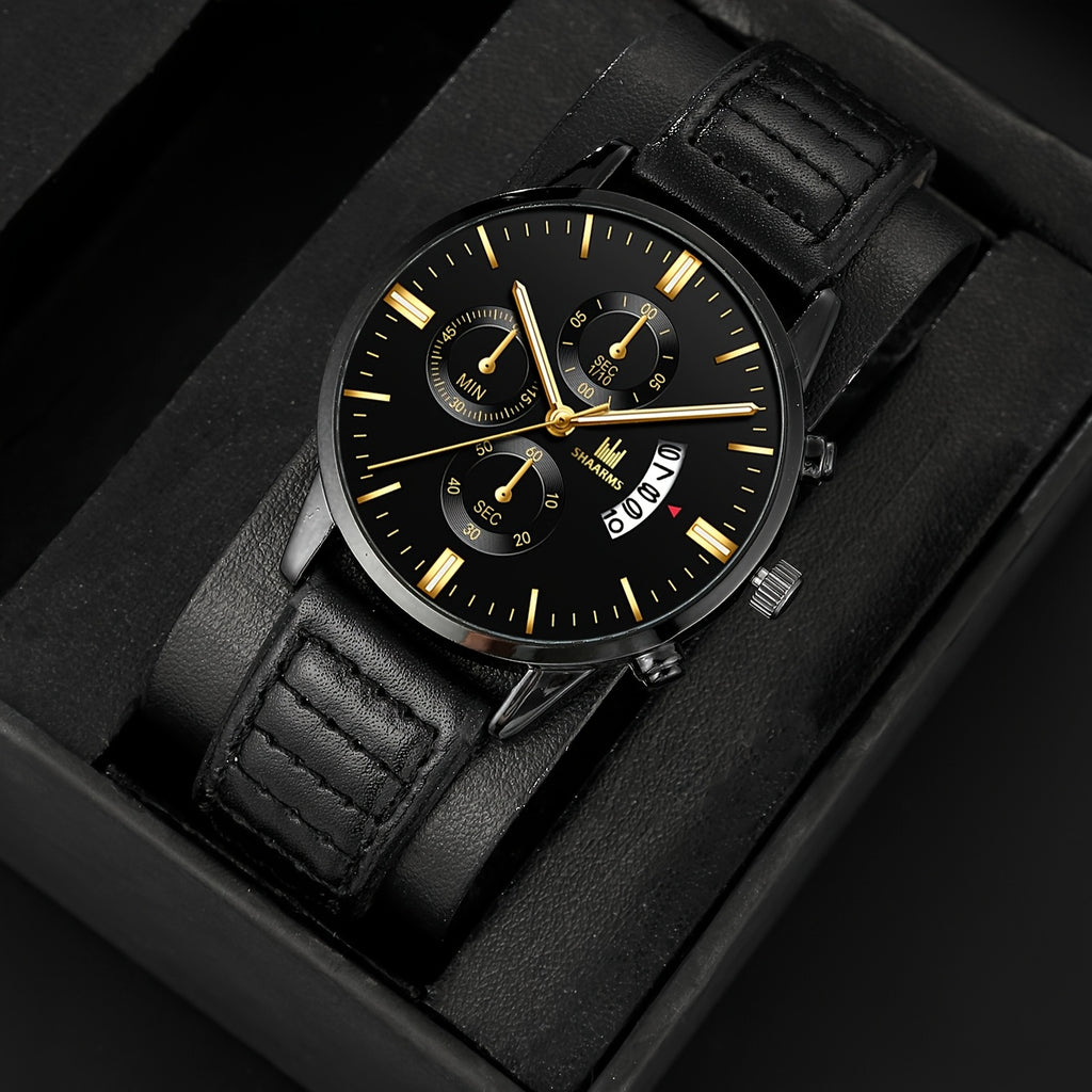 Luxury 5-Piece Men’s Accessory Gift Set – Quartz Watch, Eagle Wallet, Blue Mirror Glasses, Belt & Keychain in Elegant Gift Box